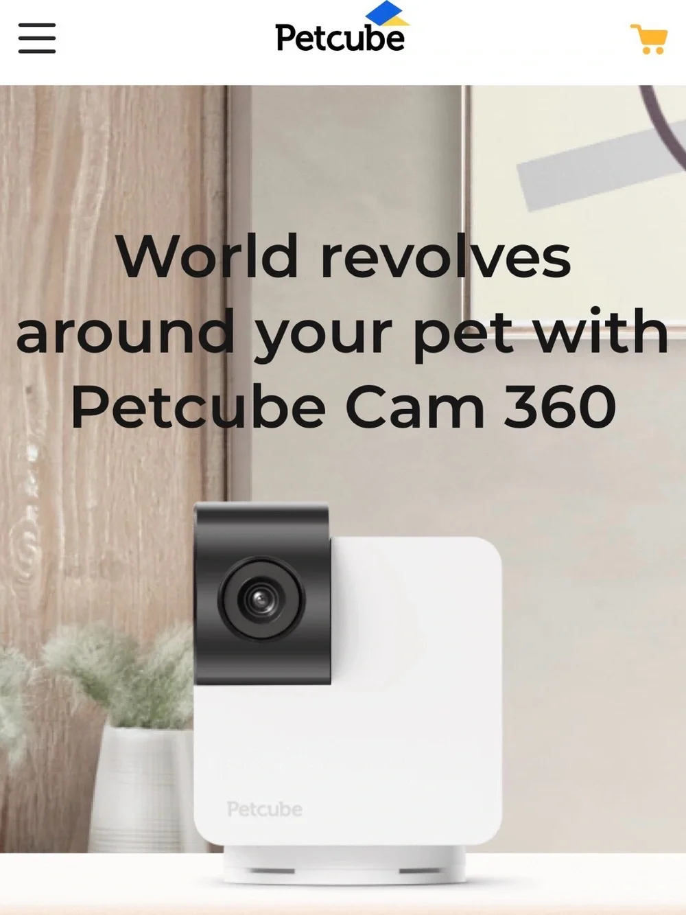 Petcube 360* Compact Home Pet Camera with USB Cable and Wall Mount